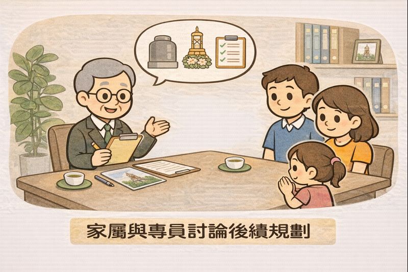 家族多代於塔位前祭拜情境