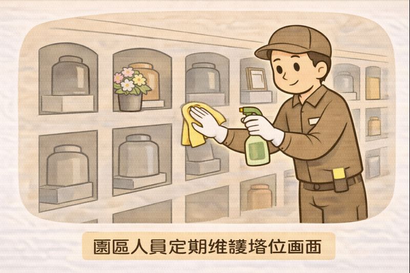 園區人員定期維護塔位畫面